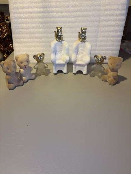 Bear figures and Avon sitting cats bottles