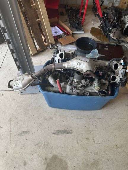 Used Automotive Engine Components with Exhaust Manifold and Wiring
