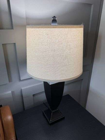 Black Tapered Table Lamp with Beige Fabric Shade