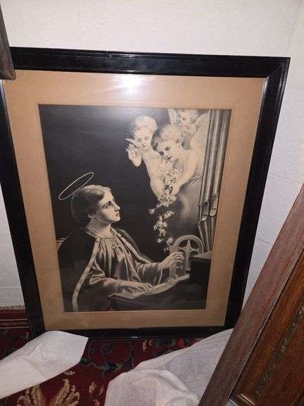 Black and white Print of St Cecilia