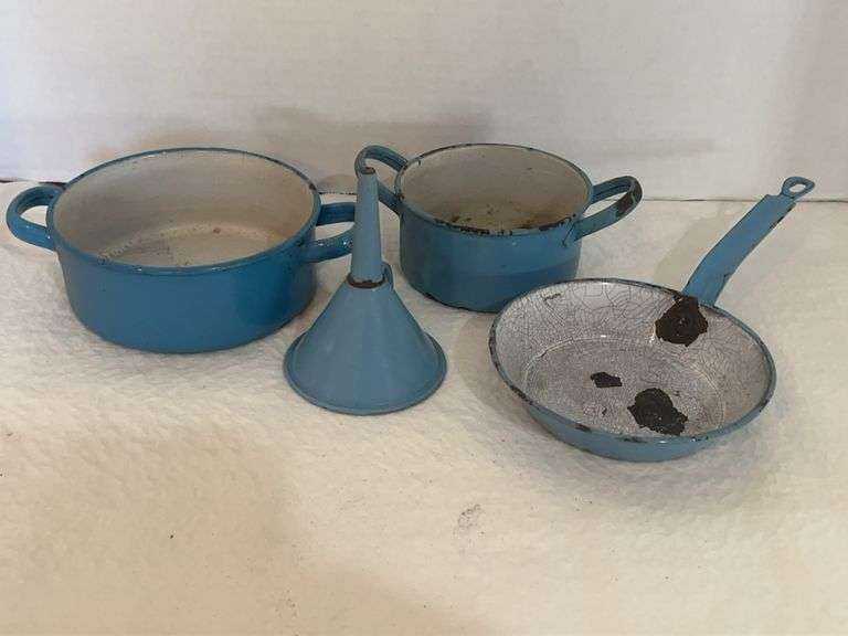 Antique Enamel Cookware & Funnel