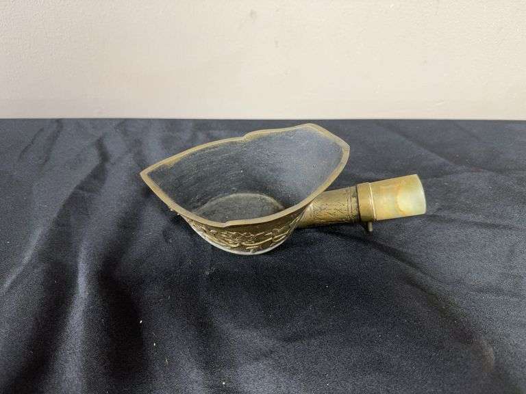 Antique Brass Asian Pipe Bowl with Floral Engraving