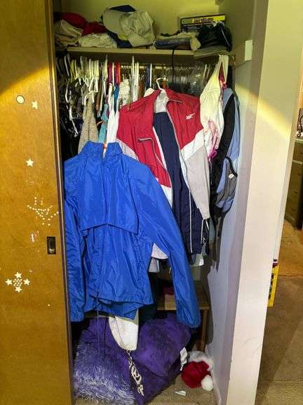 Closet Lot of Mixed Apparel Including Jackets, Coats, and Other Clothing Items
