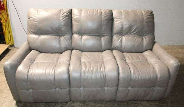 Gray Faux Leather Power Reclining Sofa