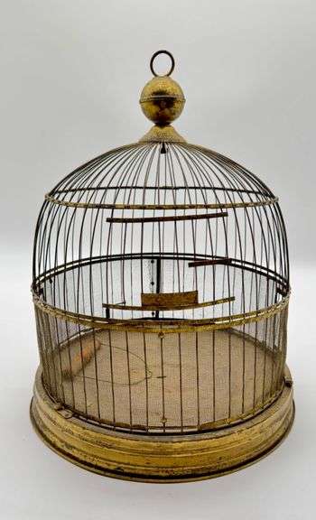 Antique Hendryx Brass Wire Birdcage with Dome Top