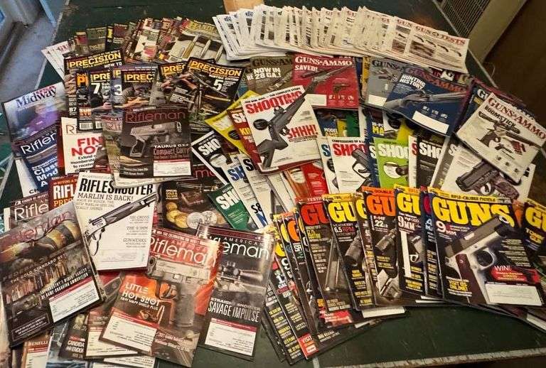 Firearms and Shooting Magazines Featuring Various Titles, Issues, and Themes