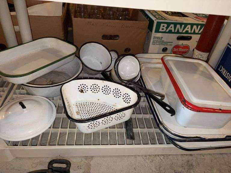 Large lot of enamel dishes