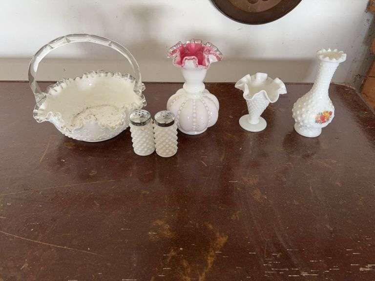 Several Milk Glass basket, vases