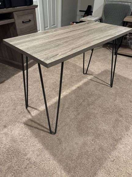 Rectangular Wood-Look Table with Black Metal Hairpin Legs