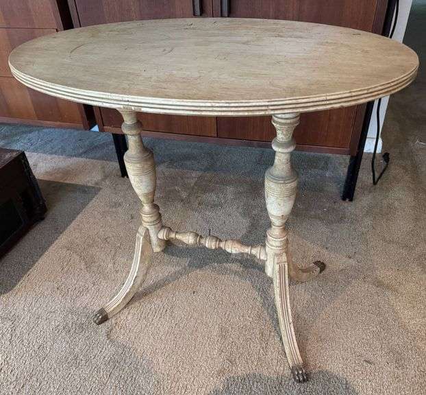 Oval Wooden Accent Table with Turned Legs and Cross-Stretcher Base