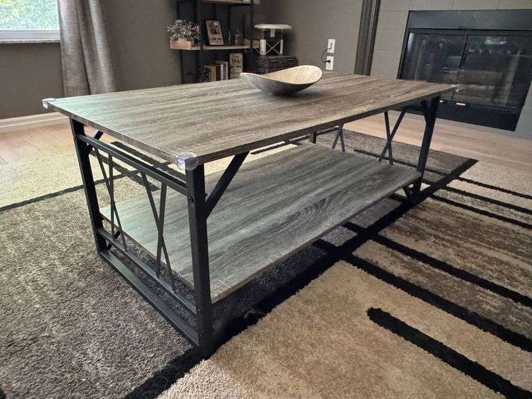 Two-Tier Metal and Wood Coffee Table with X-Frame Design