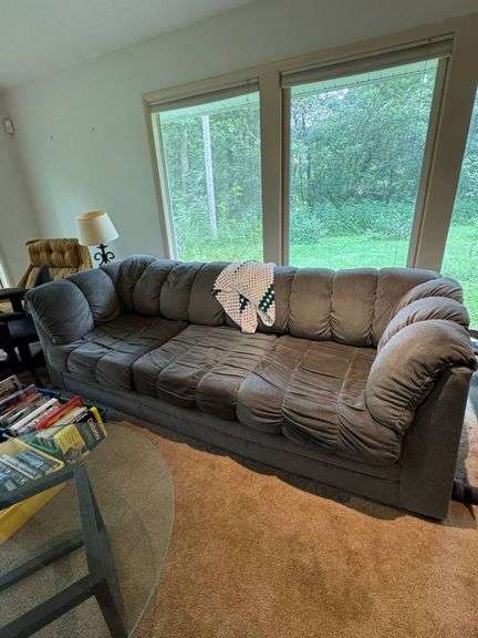 Gray Upholstered Chesterfield-Style Sofa