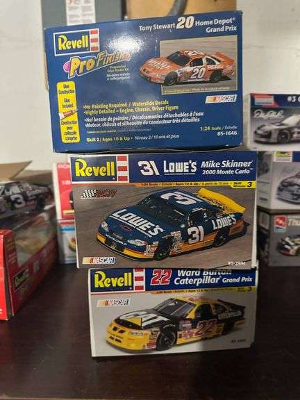 Three Revell NASCAR Model Kits: Tony Stewart, Mike Skinner, and Ward Burton