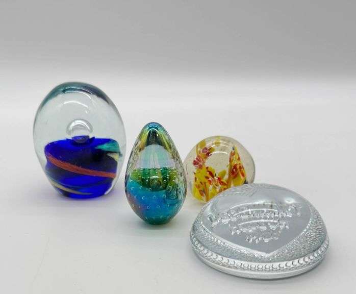 Vintage Art Glass Paperweights, Including Degenhart Museum 1900 Commemorative Piece