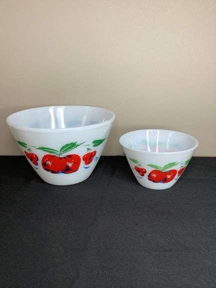 Vintage Fire-King Mixing Bowls – Apple and Cherry Pattern – Set of 2