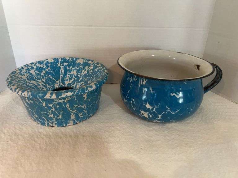 Antique Enamel Chamber Pot & Spittoon