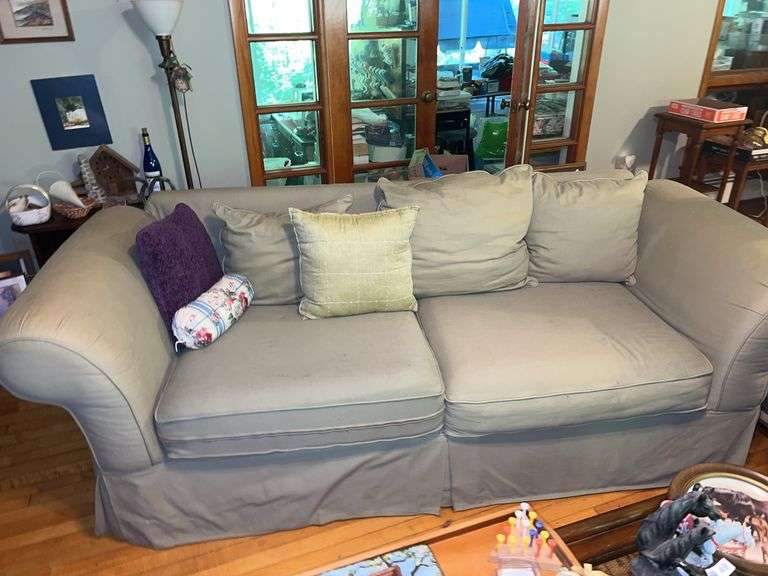 Upholstered Sofa & Pillows