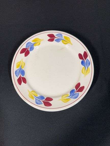 Vintage SP Hand Painted Plate – Red, Blue & Yellow Leaf Design, Made in USA