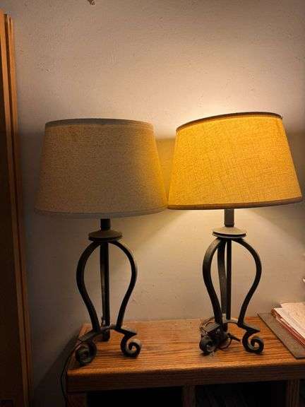 Wrought Iron Table Lamps with Fabric Shades