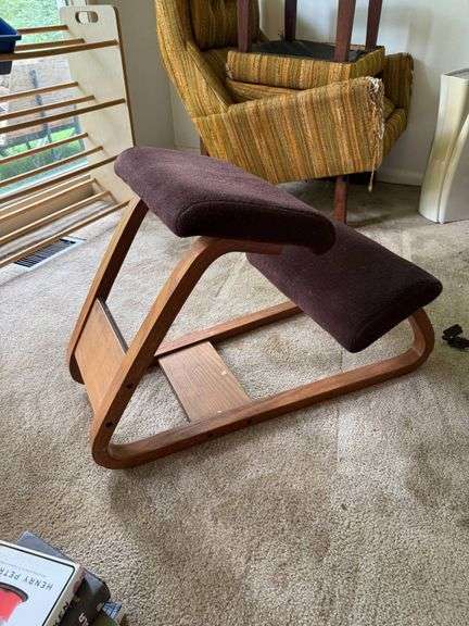 Wooden Kneeling Chair with Brown Upholstery