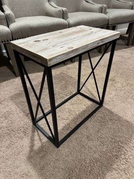 Rectangular Wood and Metal Side Table with X-Brace Design