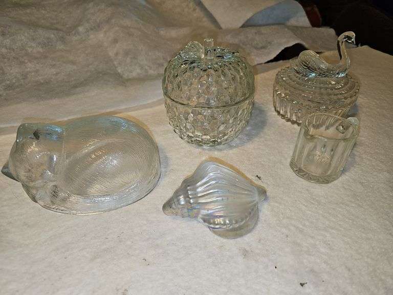 Clear Covered Dishes & Shell Paperweight