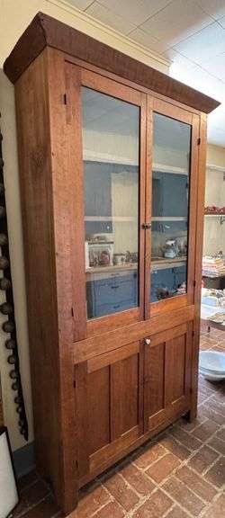 Beautiful Early 1900's One Piece Cabinet with Glass-Panel Doors