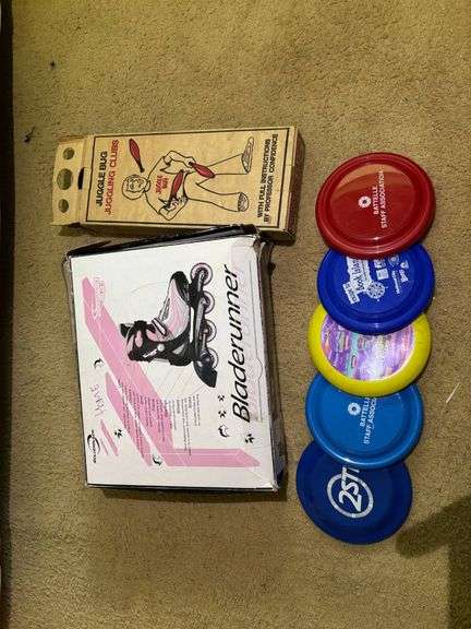 Rollerblades, Disc Golf Set, and Juggling Club Set
