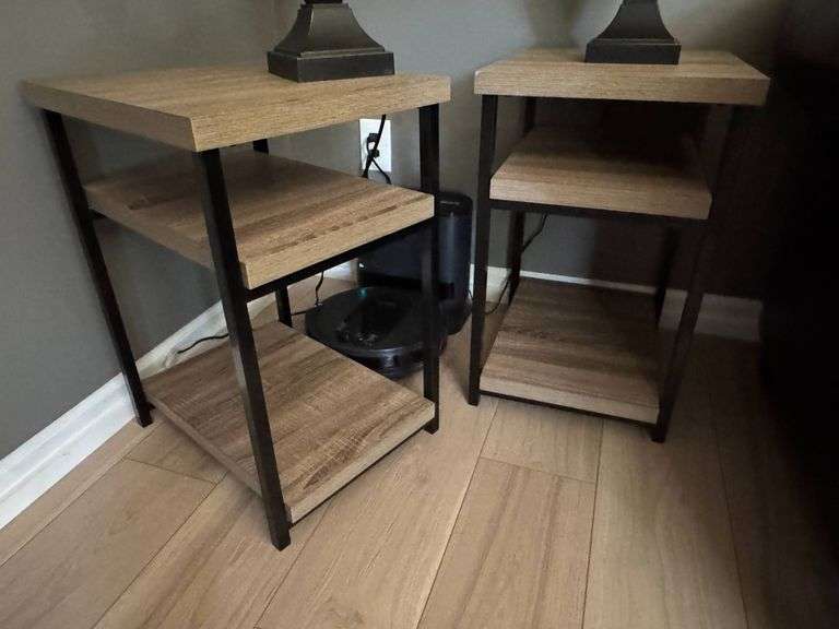 Wooden and Metal Three-Tier Side Tables