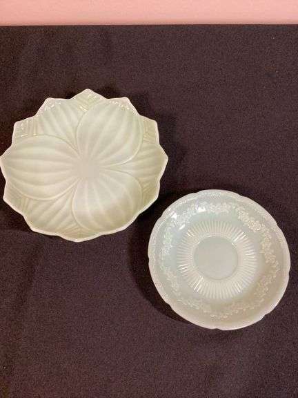 Two Vintage Iridescent Milk Glass Plates