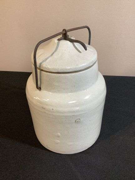Antique Stoneware Crock with Lid and Bail Handle