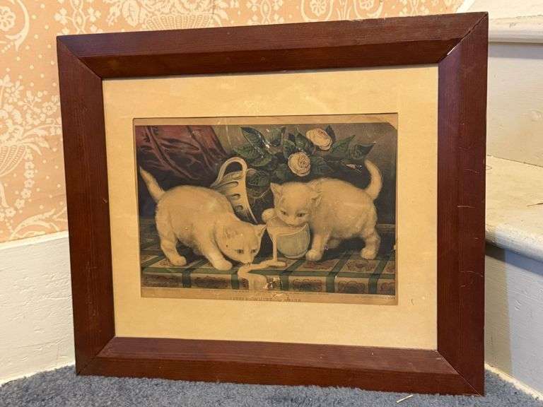 Framed Lithograph Print ‘Little White Mischief’ by Currier & Ives