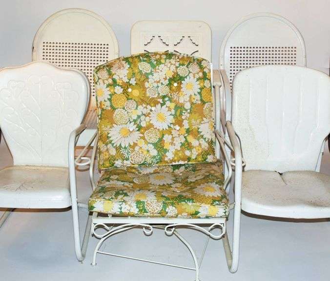 VINTAGE WHITE METAL OUTDOOR ROCKER CHAIRS WITH VARIED DESIGNS ...
