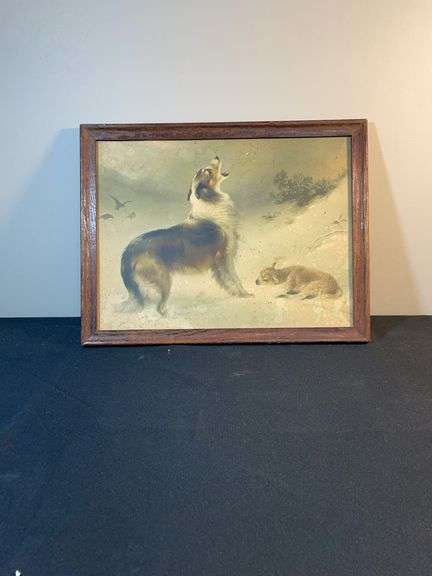 Framed Print of Collie and Pup in Winter Scene