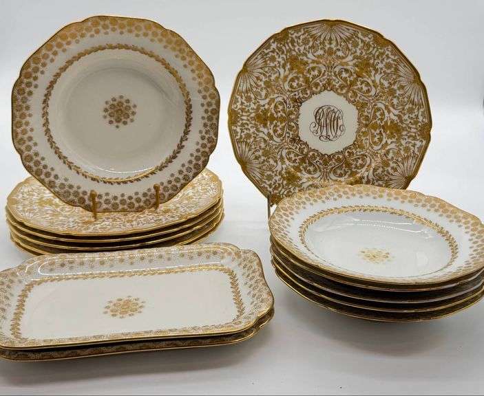 Six Extravagant Royal Doulton China Gold Gilt Plate & Limoges