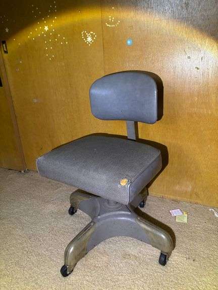 Industrial Metal Adjustable Rolling Chair with Upholstered Seat