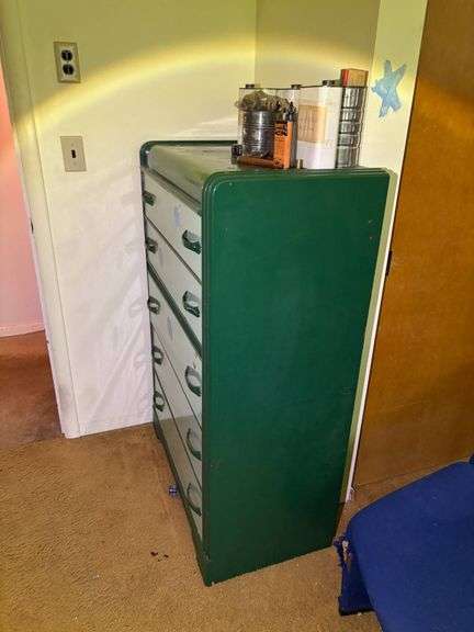 Green Metal Storage Cabinet with Drawers