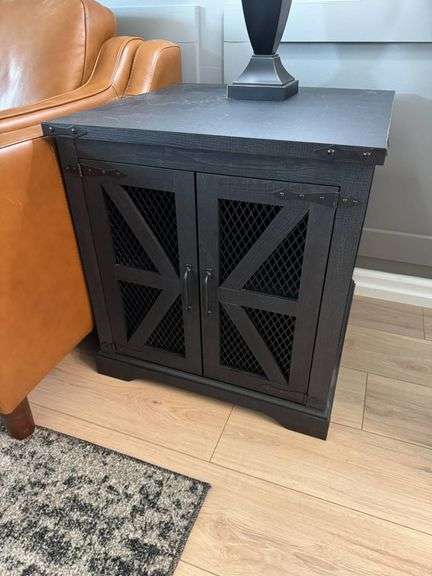 Black Wooden Side Cabinet with Mesh Inset Doors