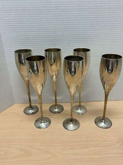 Set of 6 Silver-Tone Metal Champagne Flutes – 9-1/2"H