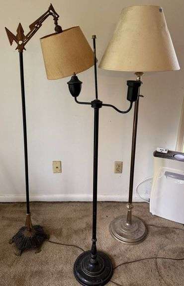 Three Floor Lamps Including Art Deco, Black Metal, and Chrome Designs