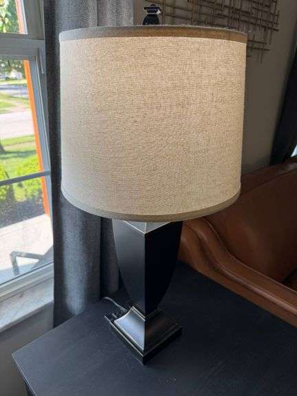 Black Metal Table Lamp with Fabric Shade