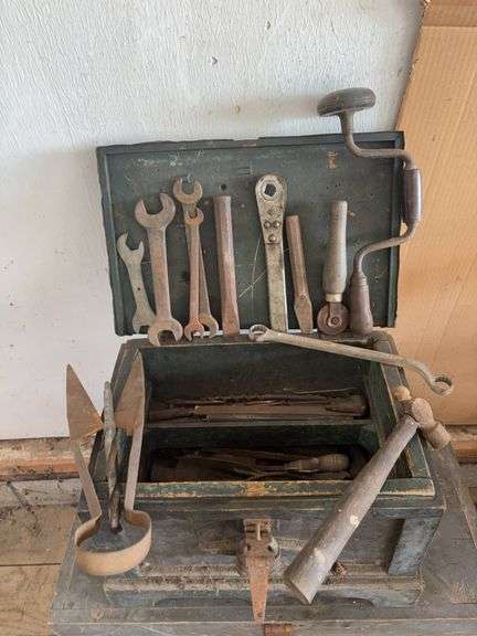Medium Steel Box with antique tools