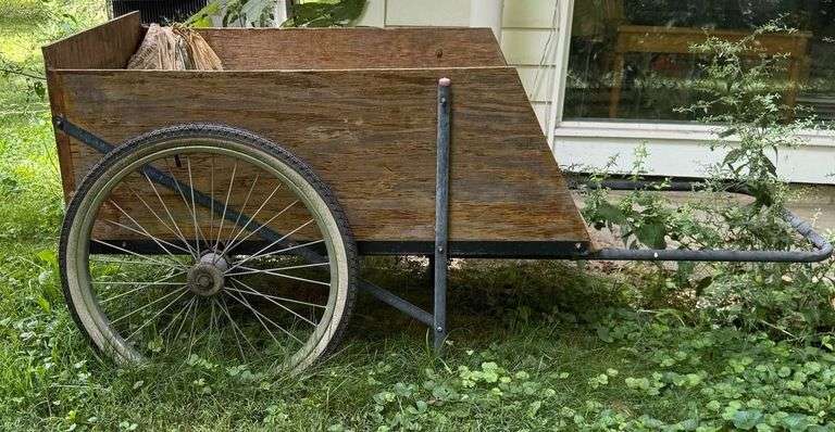 Wood and Metal Two-Wheeled Garden Cart