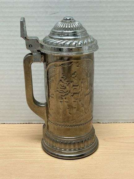Vintage Avon Glass Stein with Metal Lid – Embossed Design