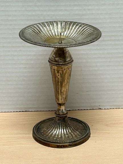 Vintage Silverplate "(?) No Markings" Candle Holder – Fluted Design, Velvet-Lined Base