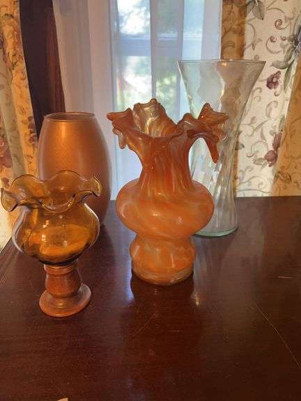 Vintage Orange Slag Glass Vase & Misc. Vases