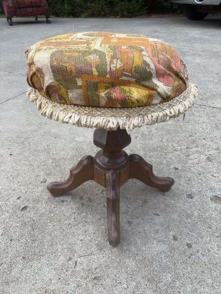 Antique Circular Tapestry Piano Stool