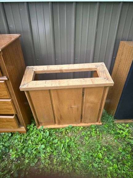 Wooden Rectangular Cabinet Frame with Open Top and Missing Panel