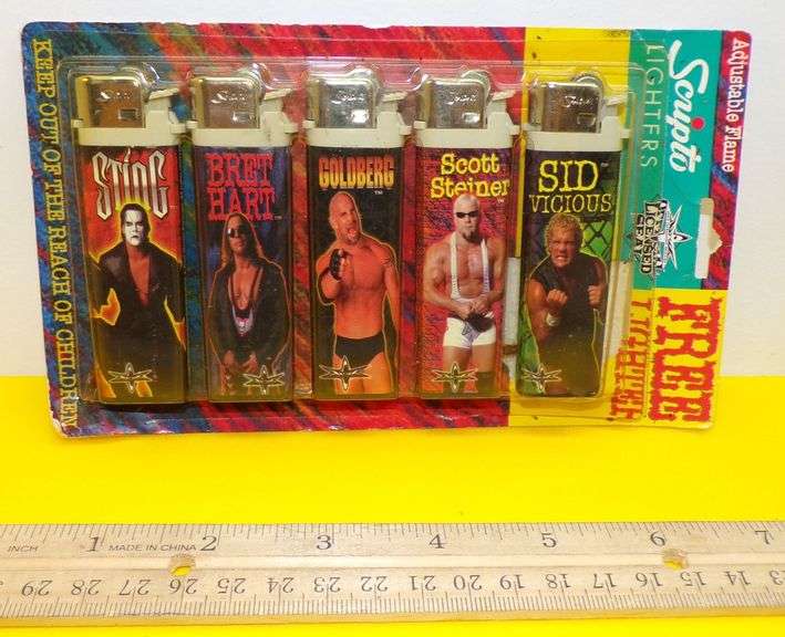 Lot of (5) New Adjustable Flame Wrestling Themed Lighters