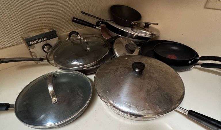 Cookware Including NEW T-fal Nonstick Pan and Assorted Lidded Pans